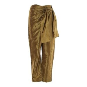 Calliope Olive Green Satin Wrap Trouser Pants Size M NWT Ruched High Rise Dressy